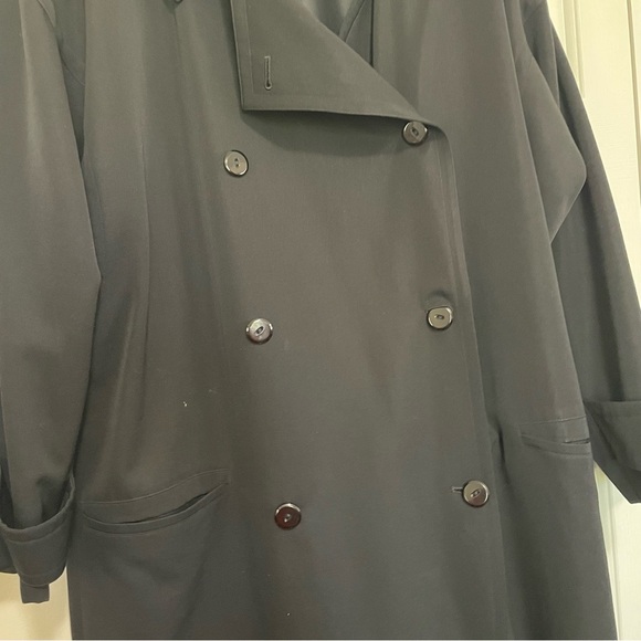 Linda Allard for Ellen Tracy Vintage Black Trench Coat 100% Wool Size Large - Picture 4 of 14